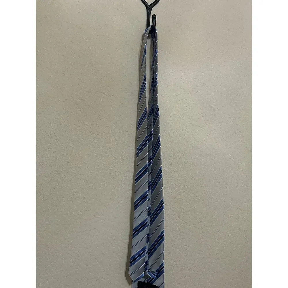 Dolce & Gabbana Tie Silver Blue Stripes Silk Necktie Designer Luxury Formal